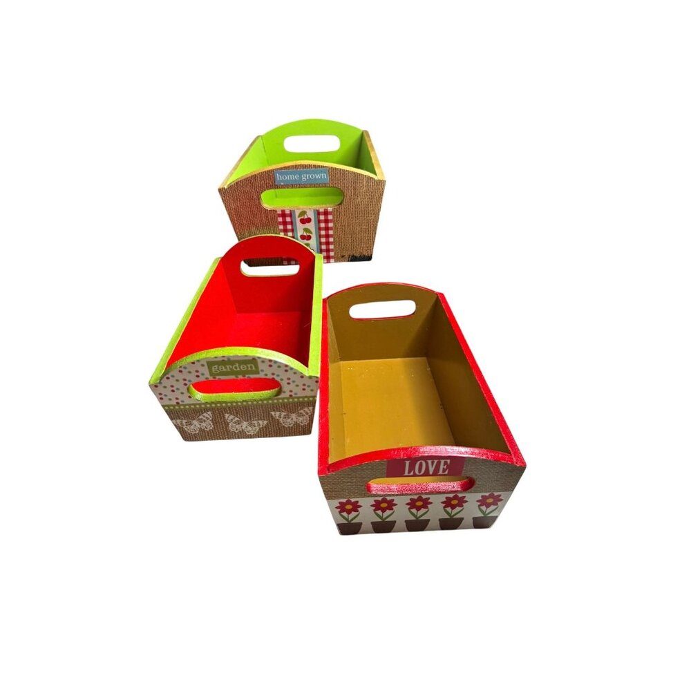 Set Of 3 Rectangular Decorative Wooden Storage Containers Totes - Picture 9 of 11